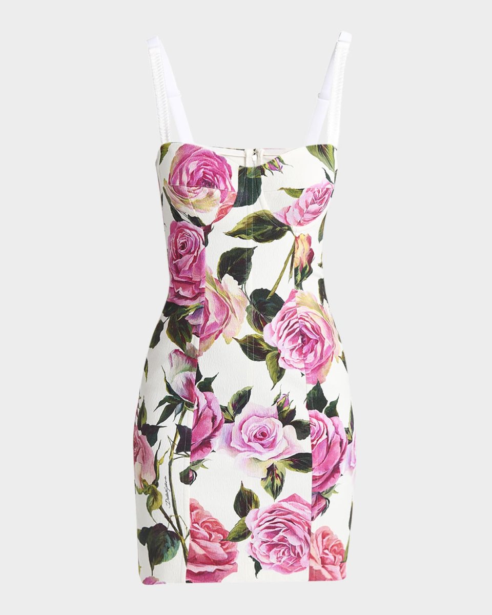Peony-Print Bustier Mini Dress